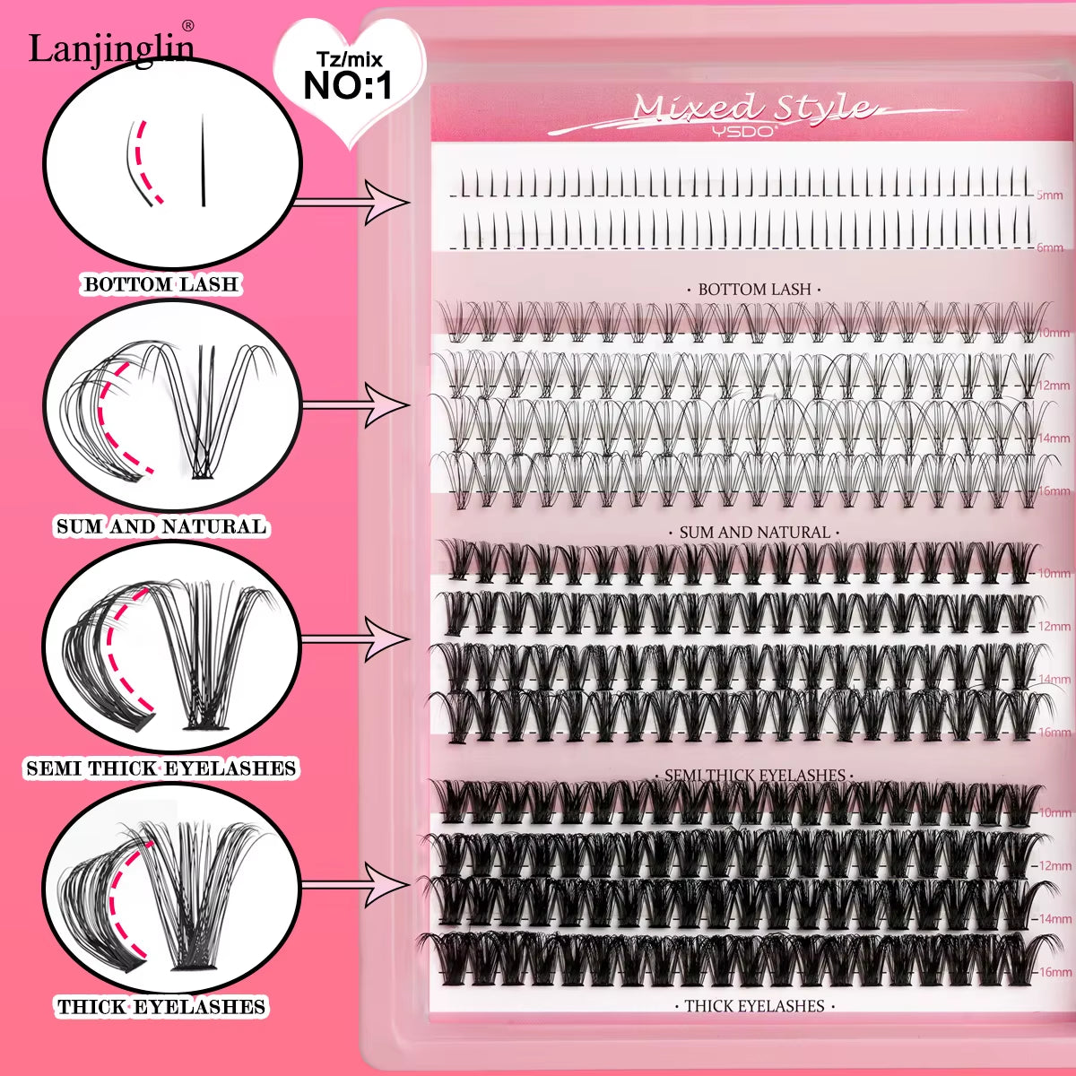 New Individual Lashes Set Natural Long DIY Cluster Lashes Kit with Glue and Tweezer Extensions Eyelashes Make up Tools Faux Cils