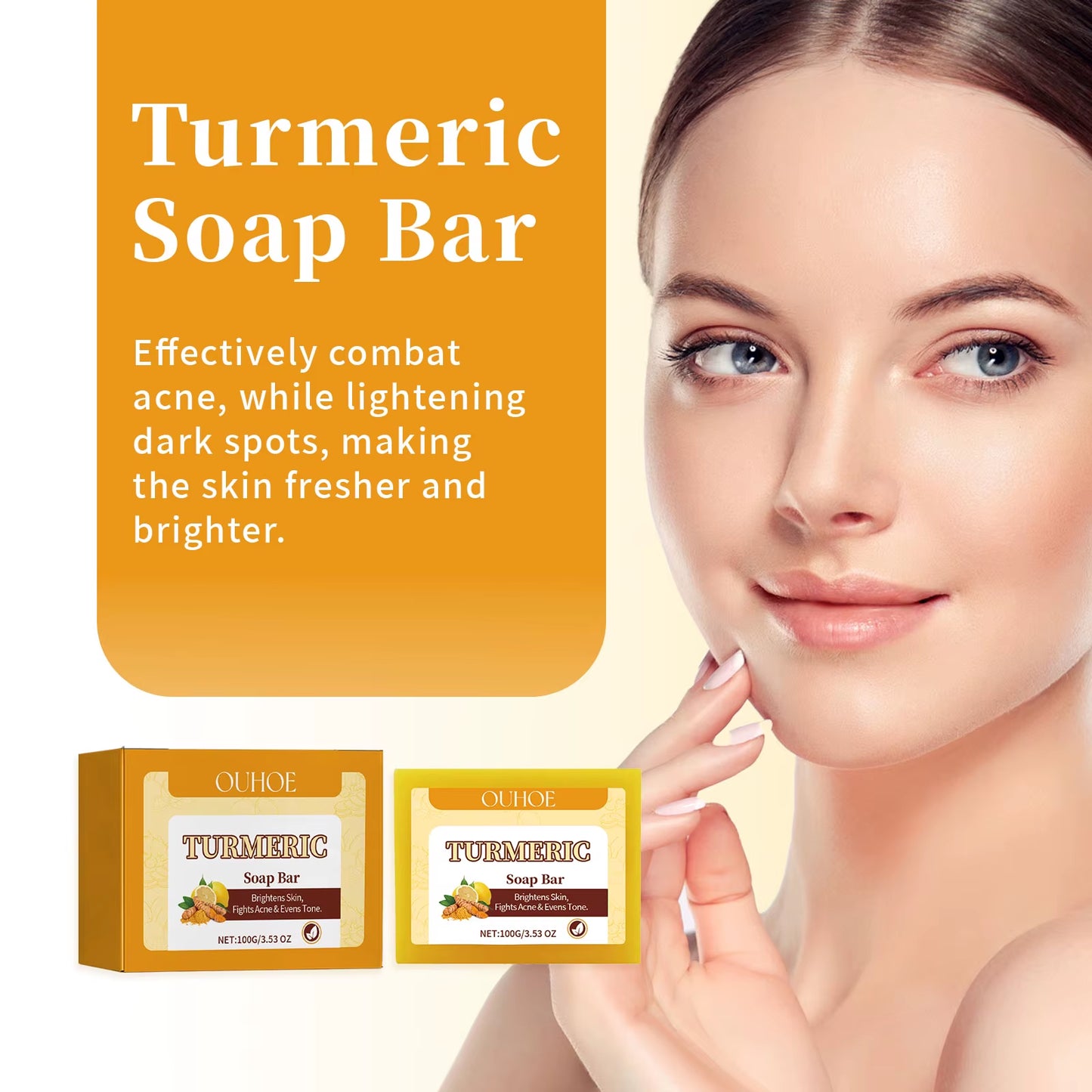 Tumeric Brightening Bar Soap Lemon Remove Pimples Dark Spot Freckle anti Acne Deep Cleaning Moisturizing Handmade Whitening Soap