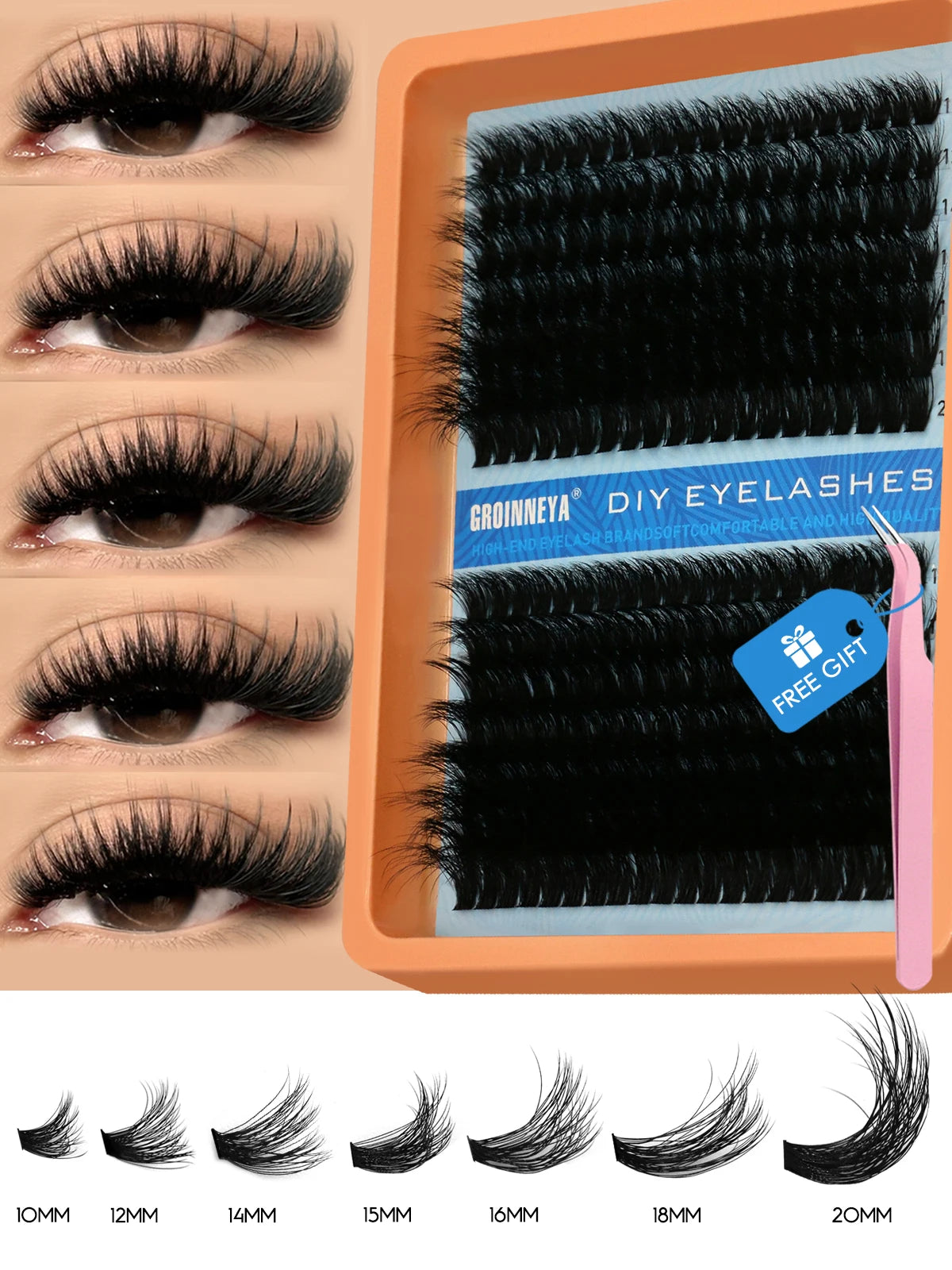 Cluster Lashes Kit Fluffy Individual Lashes Volume Mixed Tray Faux Mink Lashes Eyelash Extension Makeup