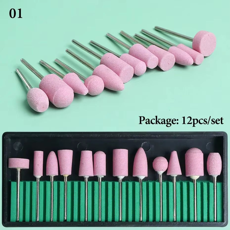 12/30Pcs Cutters for Manicure Machine Quartz Scrub Stone Diamond Wool Nail Drill Bit Rotary Burr Grinding Mill Pedicure Kit