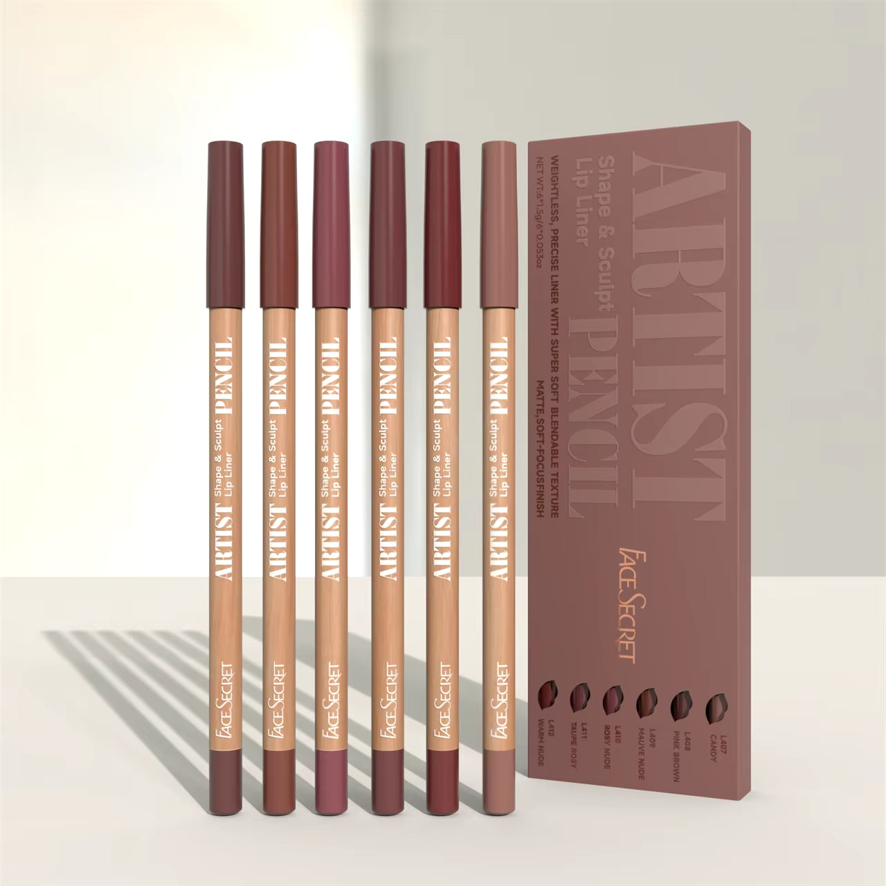 Face Secret Artist Shape Sculpt Lip Liner Pencil Set, Weightless Precise Liner with Super Soft Blendable Texture Matte Soft