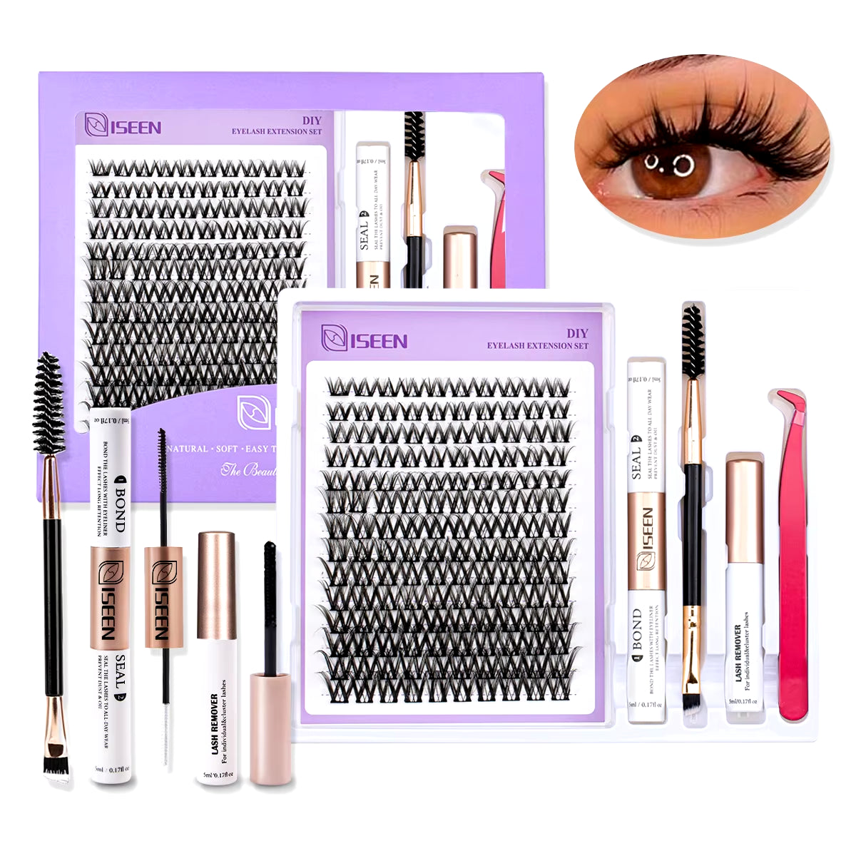 DIY Lash Extension Mix Styles Lash Clusters Individual with Bond&Seal Remover Tweezers Lash Brush for Self Application Makeup