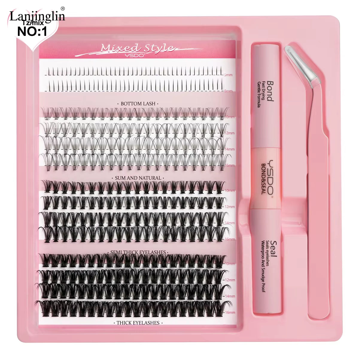 New Individual Lashes Set Natural Long DIY Cluster Lashes Kit with Glue and Tweezer Extensions Eyelashes Make up Tools Faux Cils