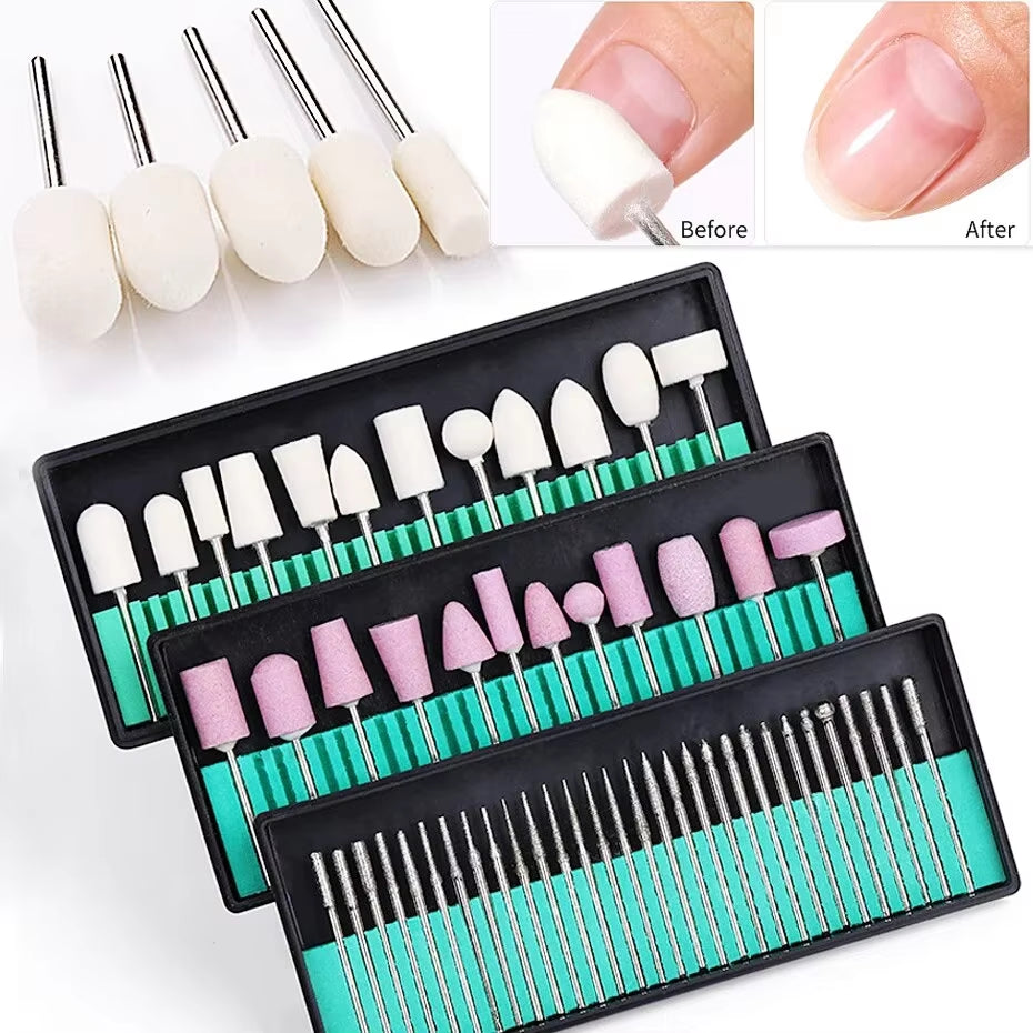 12/30Pcs Cutters for Manicure Machine Quartz Scrub Stone Diamond Wool Nail Drill Bit Rotary Burr Grinding Mill Pedicure Kit